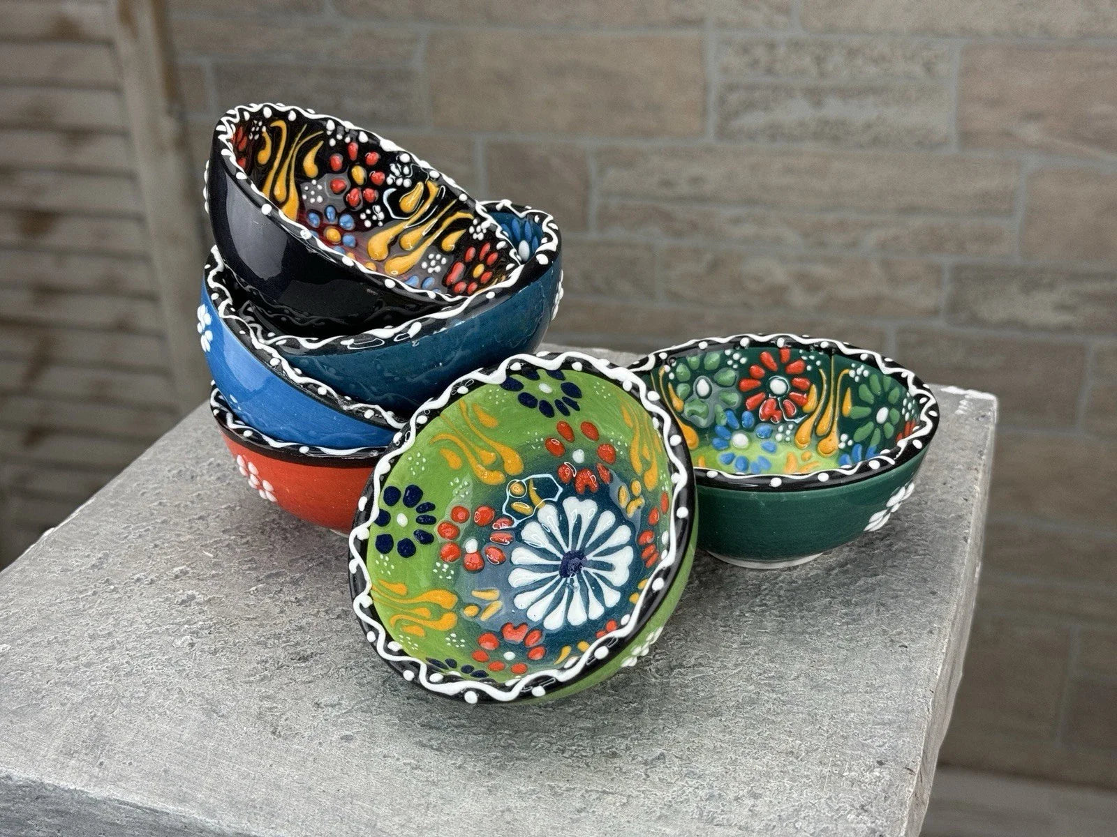 Handmade Turkish Ceramic Bowl - Set of 6 - Floral Ceramic Dipping sauce Pottery