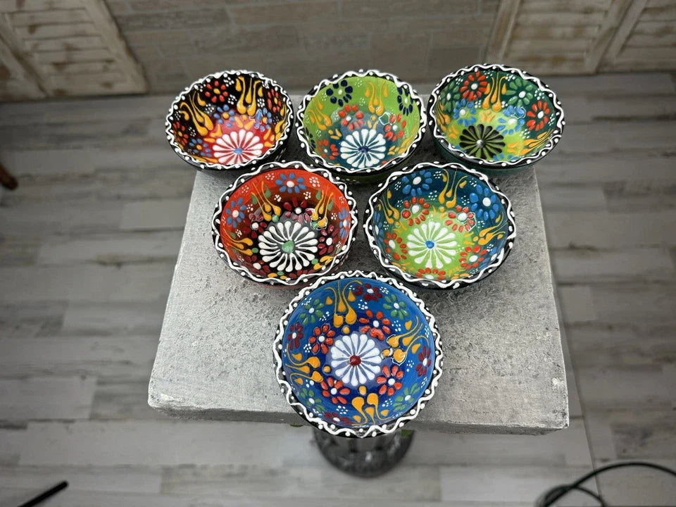Handmade Turkish Ceramic Bowl - Set of 6 - Floral Ceramic Dipping sauce Pottery