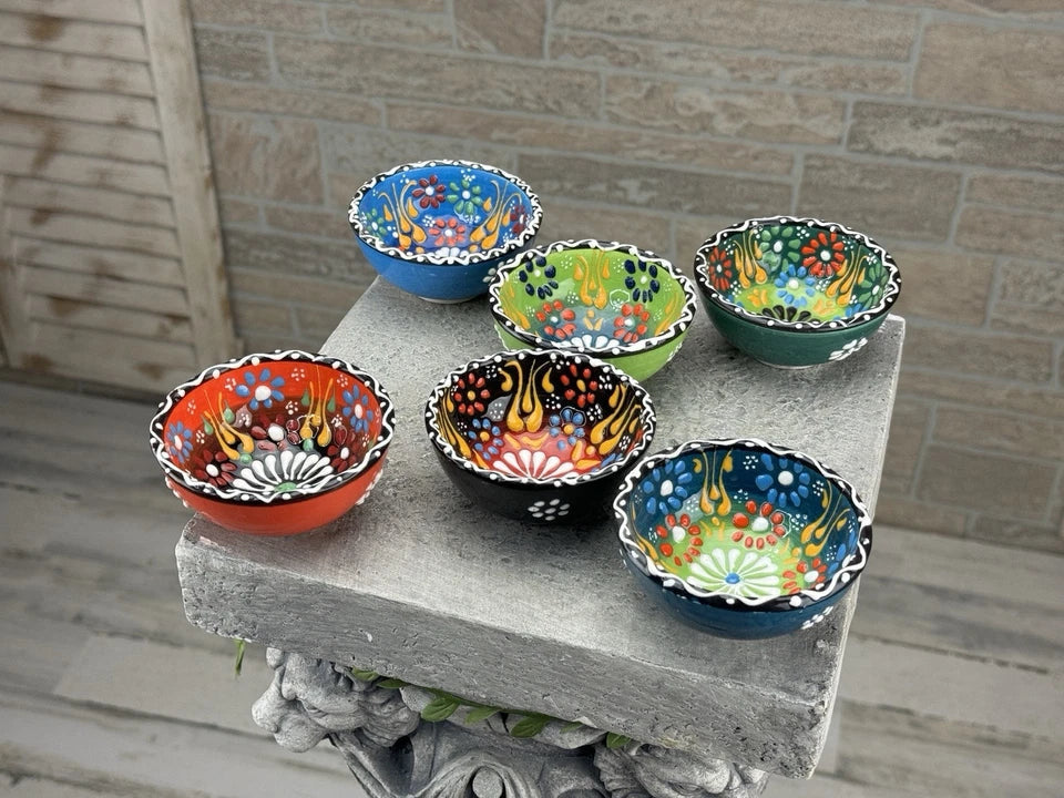 Handmade Turkish Ceramic Bowl - Set of 6 - Floral Ceramic Dipping sauce Pottery