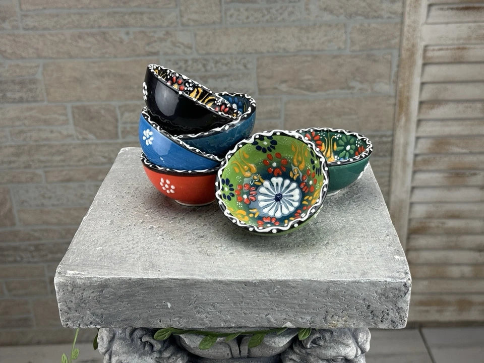 Handmade Turkish Ceramic Bowl - Set of 6 - Floral Ceramic Dipping sauce Pottery