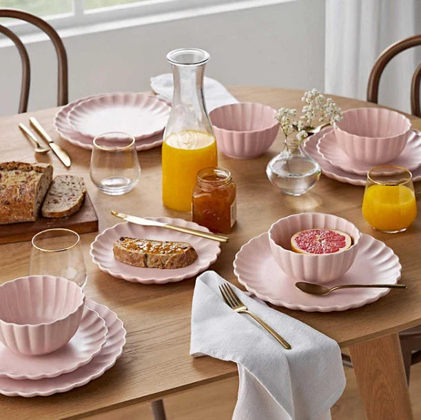 12-Piece Scallop Dinnerware Set, Microwave & Dishwasher Safe Free Shipping